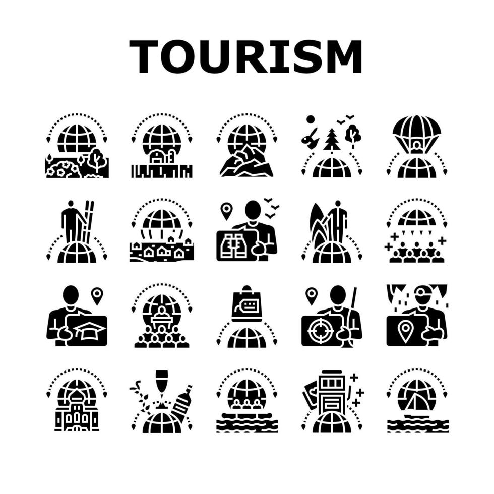 Tourismus-Reisetypen-Sammlungsikonen stellten Vektor ein