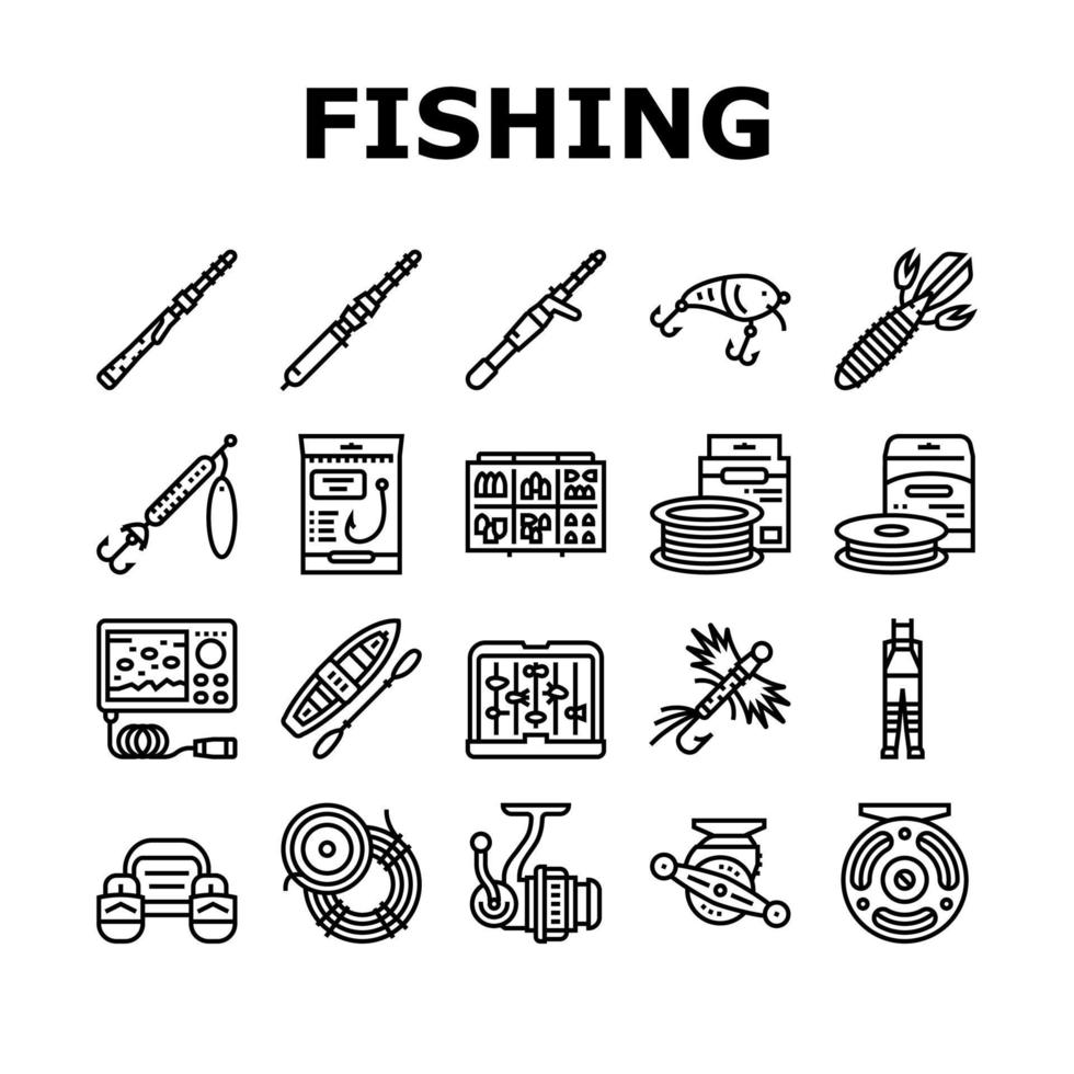 fiske butik produkter samling ikoner set vektor