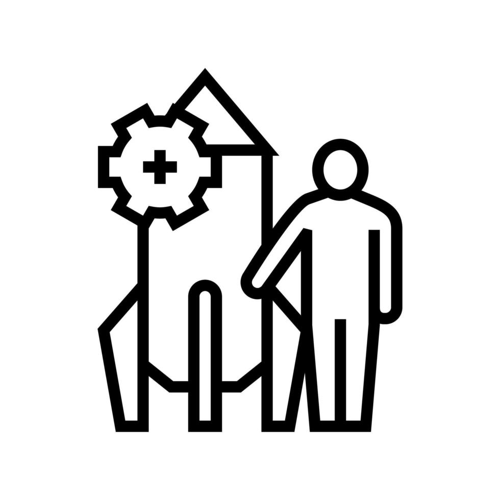 mensch und rakete schnelle arbeit linie symbol vektor illustration