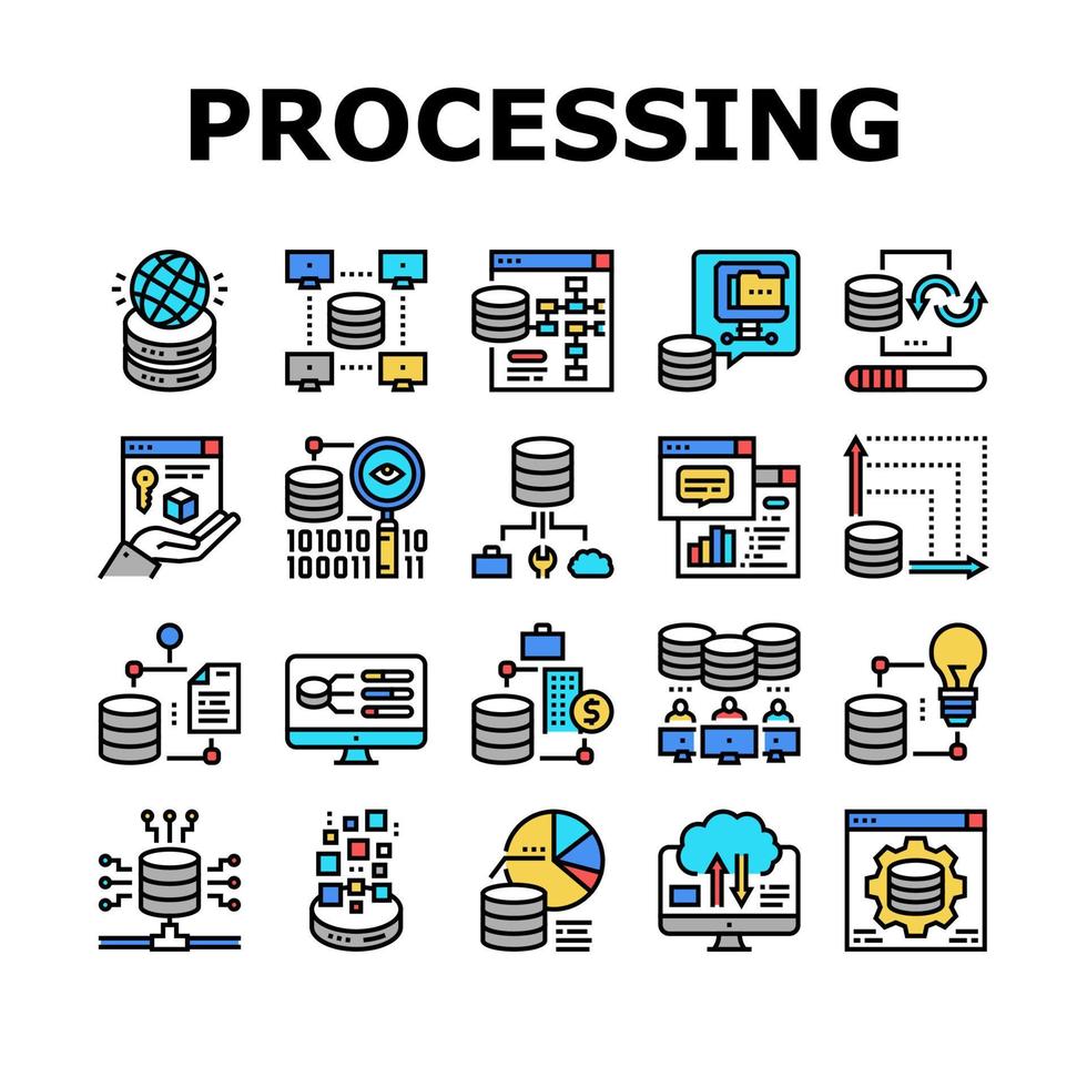 Sammlungsikonen der digitalen Verarbeitung stellten Vektorillustration ein vektor