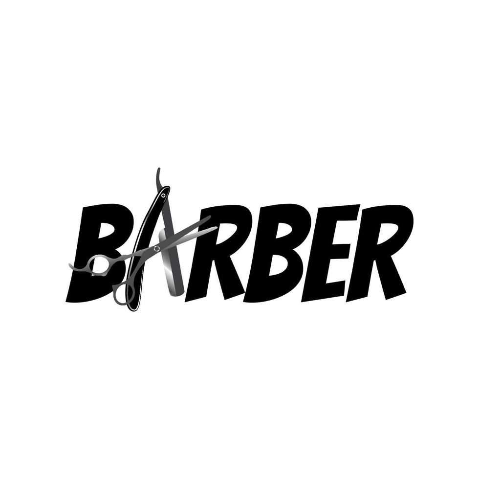 einfache moderne Schwarz-Weiß-Barber-Shop-Logo-Vorlage mit Schere 01 vektor