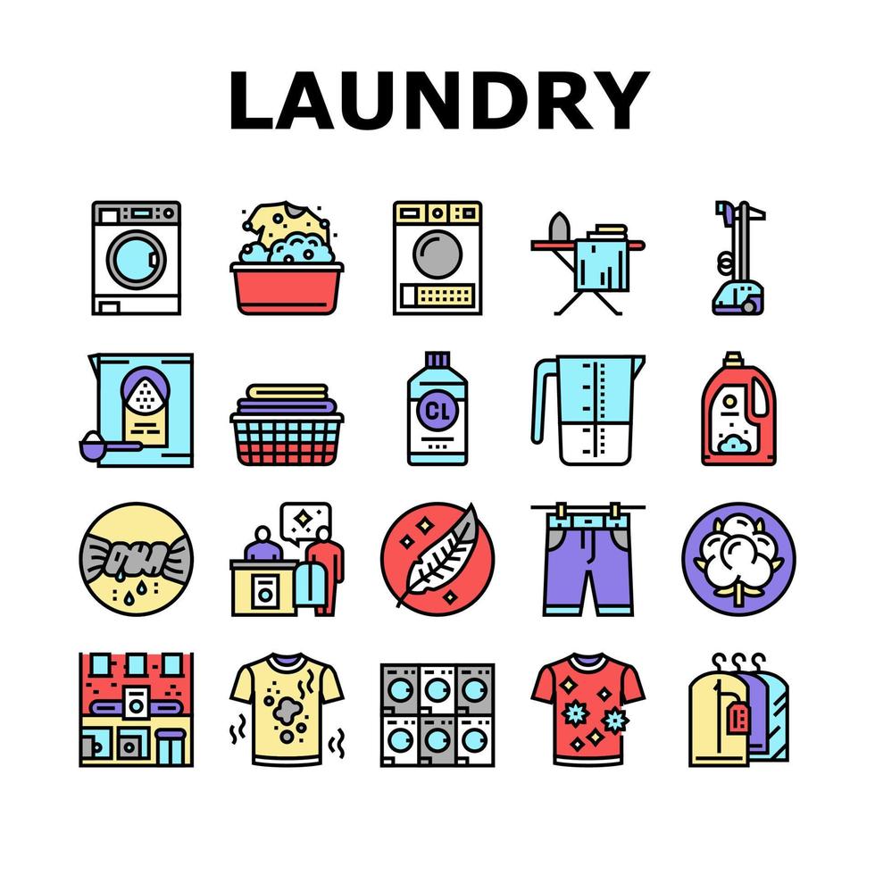 tvättservice tvätta kläder ikoner set vektor