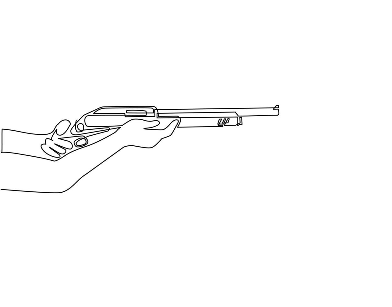 einzelne kontinuierliche strichzeichnung hand mit schrotflinte. Schrotflinte persönliche Selbstverteidigungswaffe. Karabiner mächtige Jagdgewehrfeuerwaffe, Schussinstrument. eine Linie zeichnen Design-Vektor-Illustration vektor