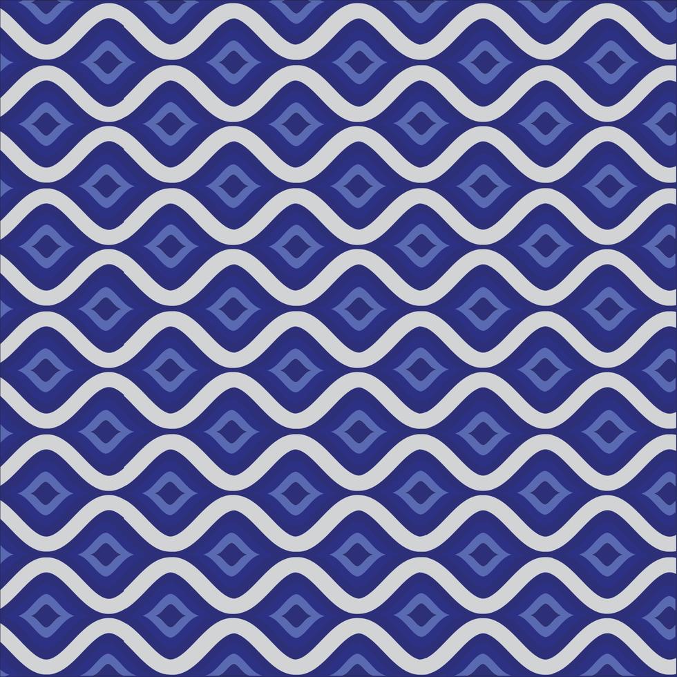 Vintage-Hintergrund aus konzentrischen blauen Tropfenformen zwischen geschwungenen weißen Linien. zickzacklinien, blau, zickzack, gewunden, gewunden, serpentin, blau und weiß, dekorativer hintergrund vektor