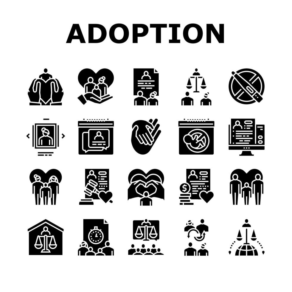 barn adoption vård samling ikoner set vektor