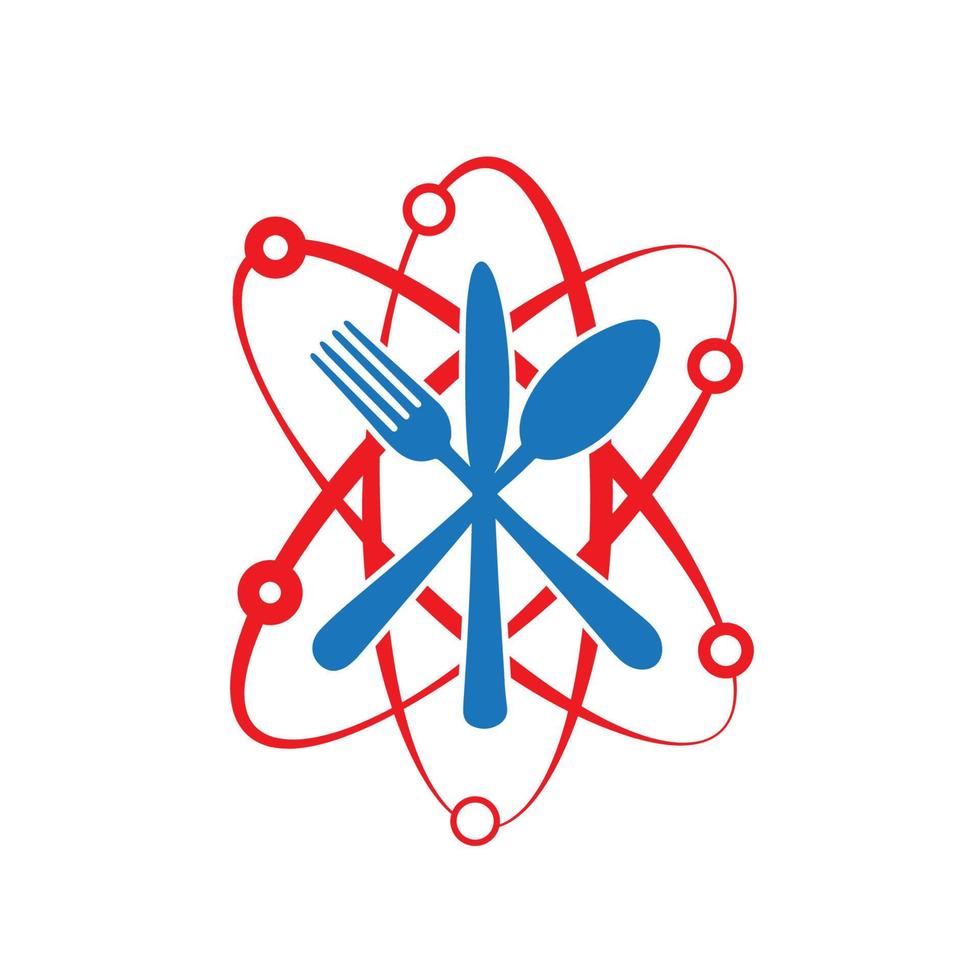 Science-Food-Logo-Vorlage mit Messer, Gabel und Löffel vektor