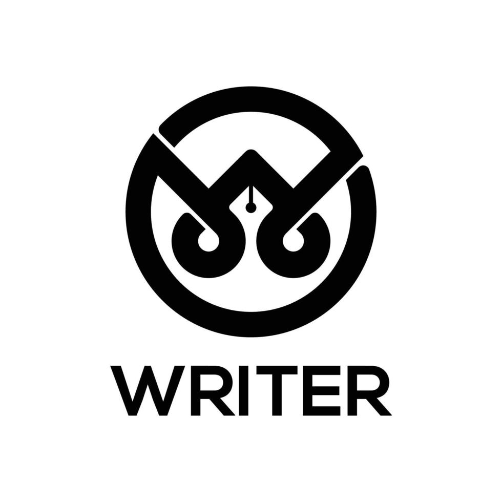 bokstav w reservoarpenna för författarens logotyp vektor