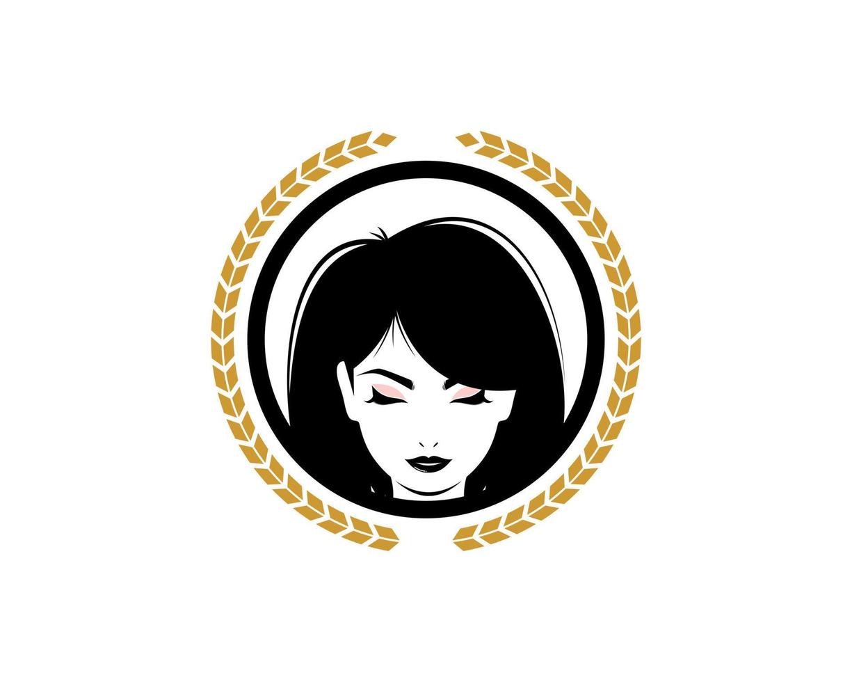 schwarze haarfrau innen auf goldenem kreisblatt vektor
