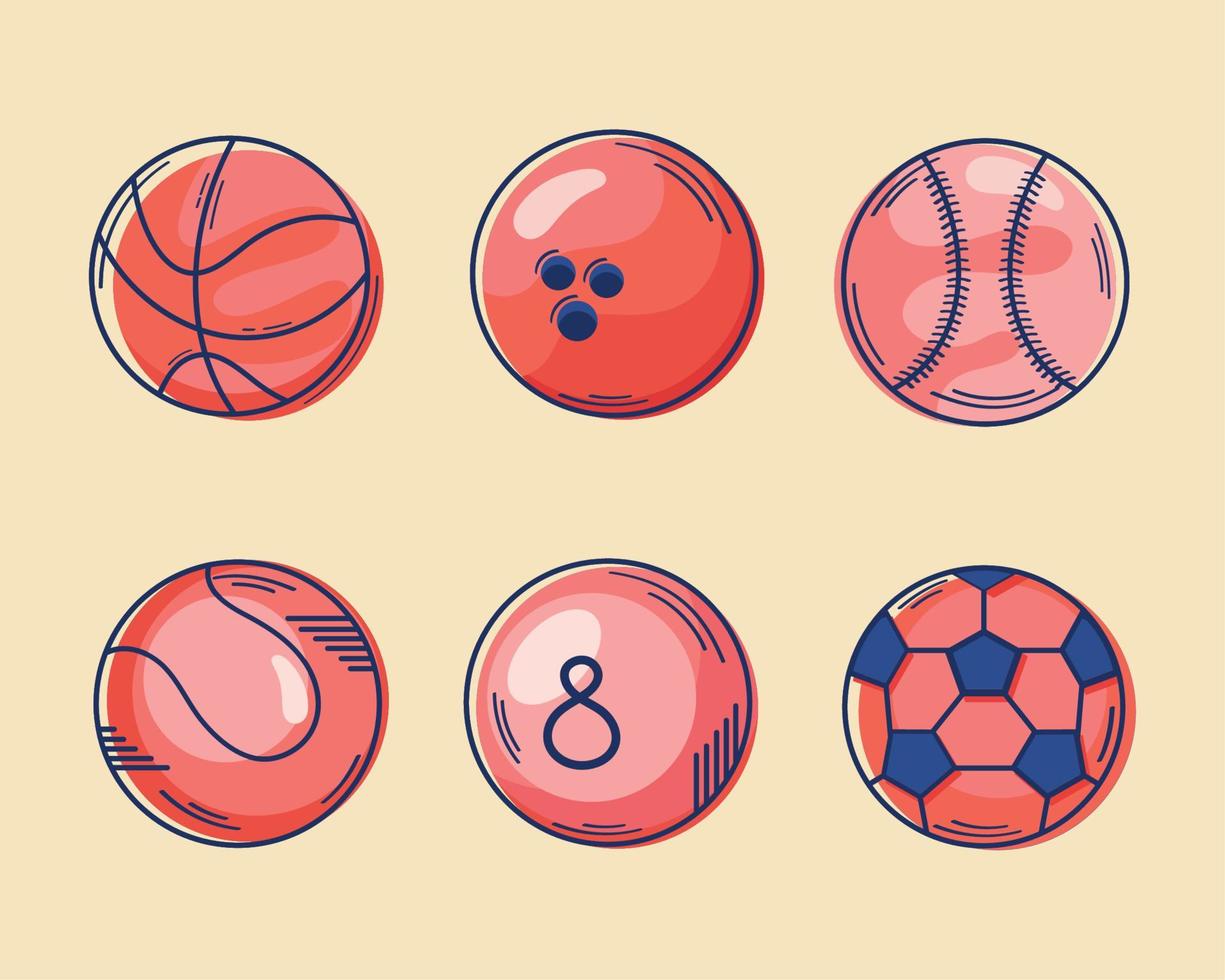 sechs Symbole für Sportgeräte vektor