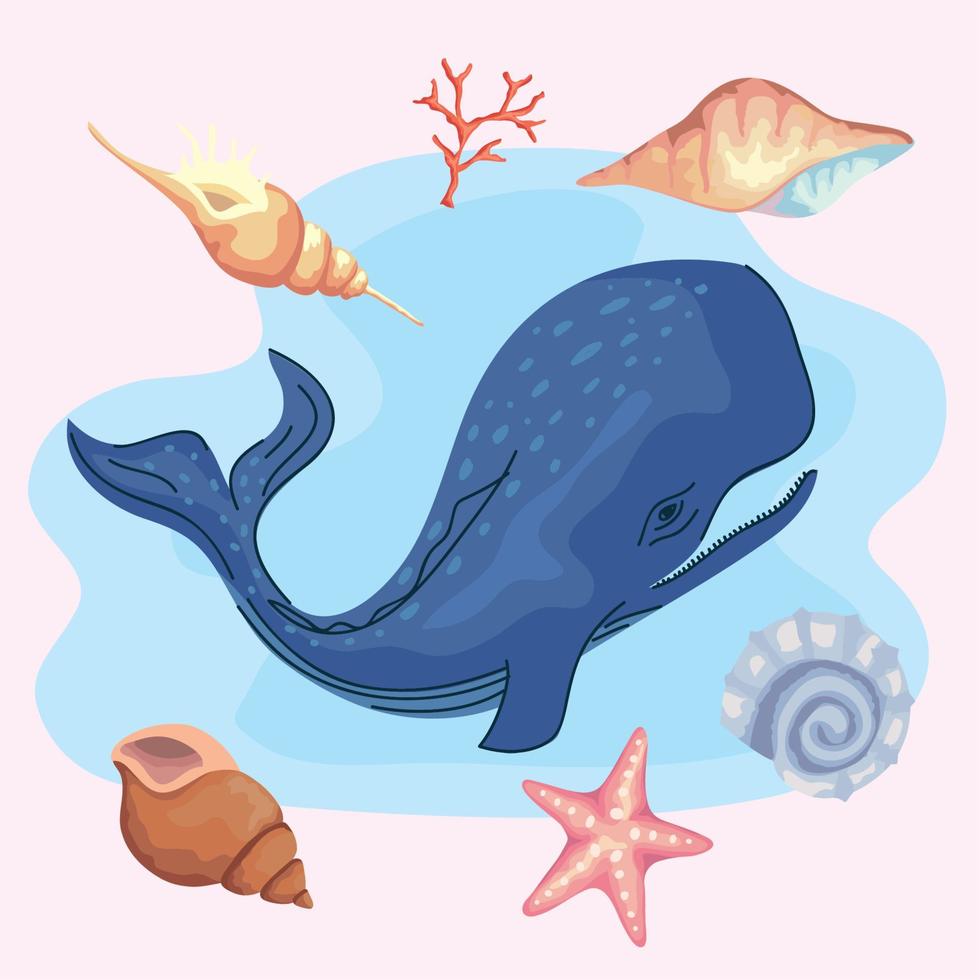 Wal mit Meerestieren vektor