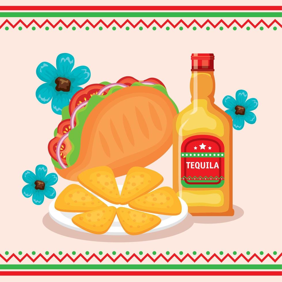 mexikanische feier mit essen und tequila vektor