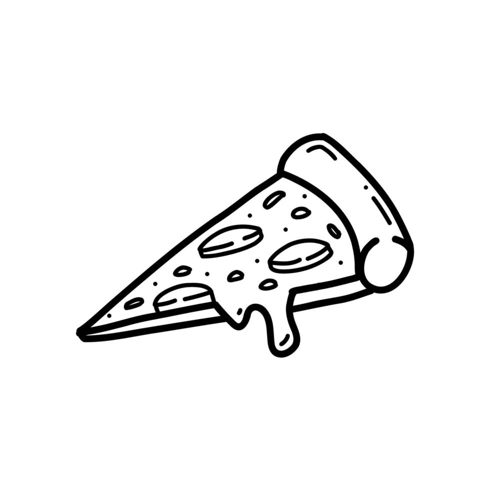 pizza skiva med smältande ost doodle handritad illustration vektor