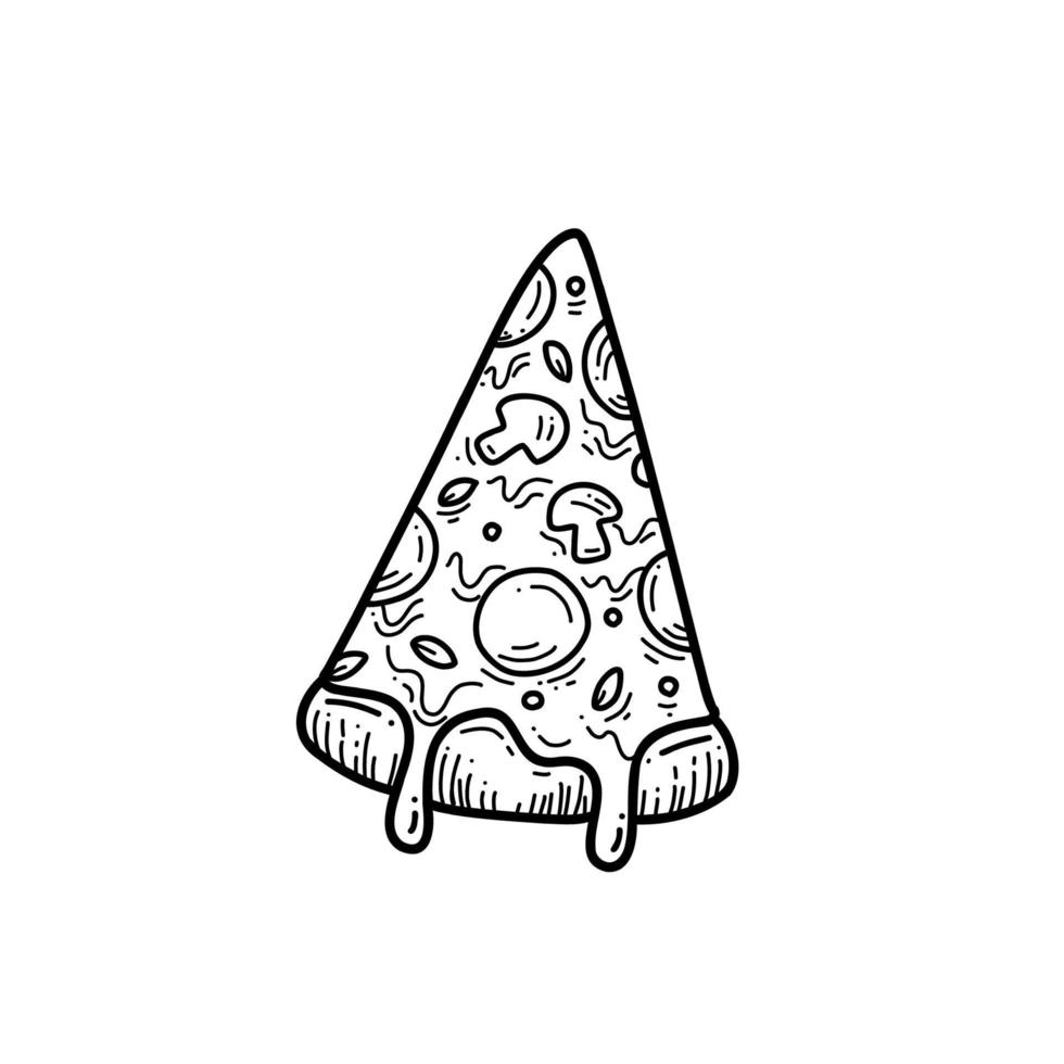 smältande skiva ost pizza doodle mat handritad illustration vektor