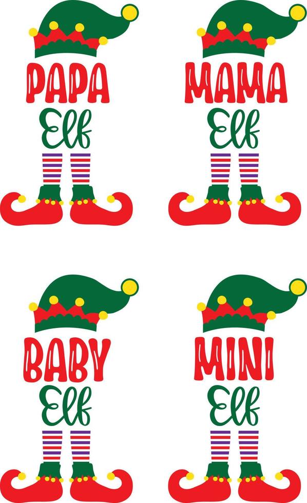 pappa elf, mamma elf, baby elf, mini elf jul vektor fil