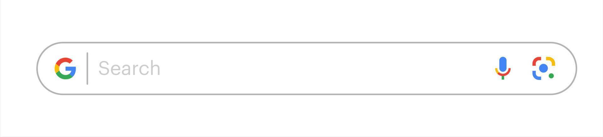 Google-Suchleiste, Google-Suchfeld mit Sprachsuche und Linse auf weißem Hintergrund vektor