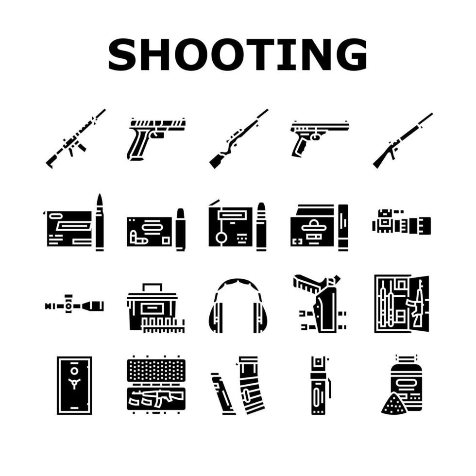 schießende waffen- und zubehörikonen stellten vektor ein