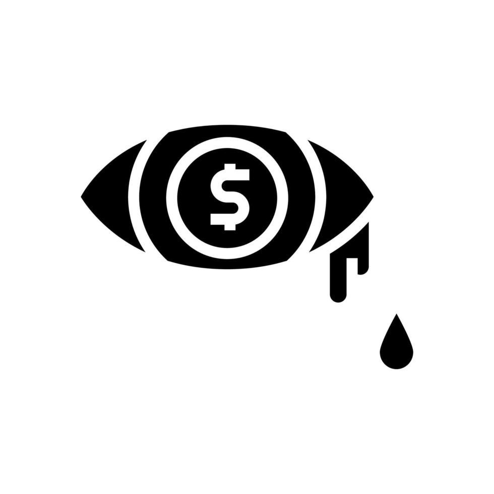 Geld Tränen Armut Problem Glyphe Symbol Vektor Illustration