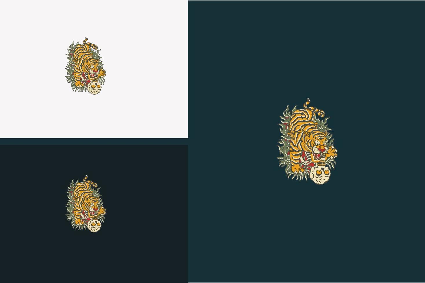 Tiger- und Kopfschädelvektor-Illustrationsdesign vektor