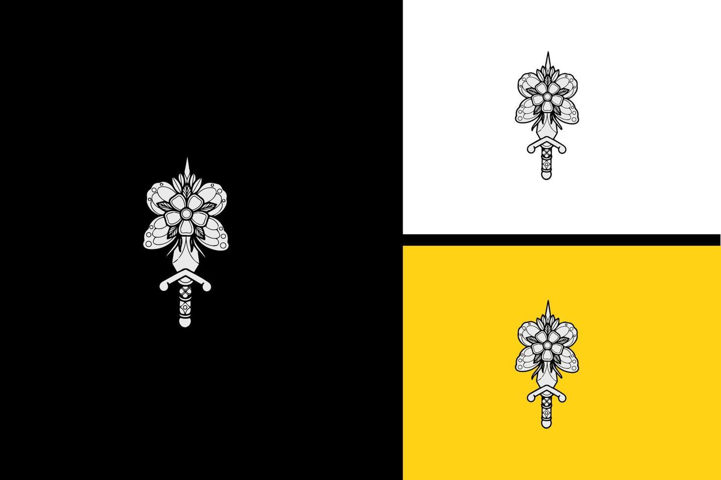 Schwert und Blumen Vektor schwarz und weiß