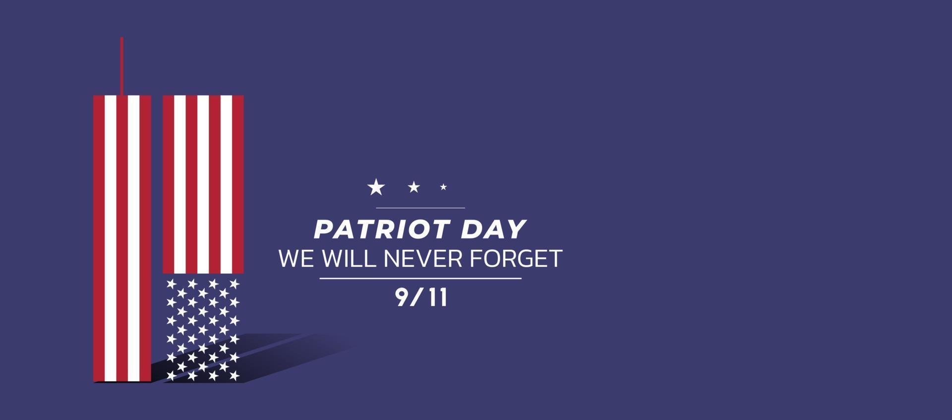 9 11 gedenktag 11. september. patriot tag nyc world trade center. Wir werden die Terroranschläge vom 11. September nie vergessen. World Trade Center mit einfachem Flaggenform-Symbol vektor