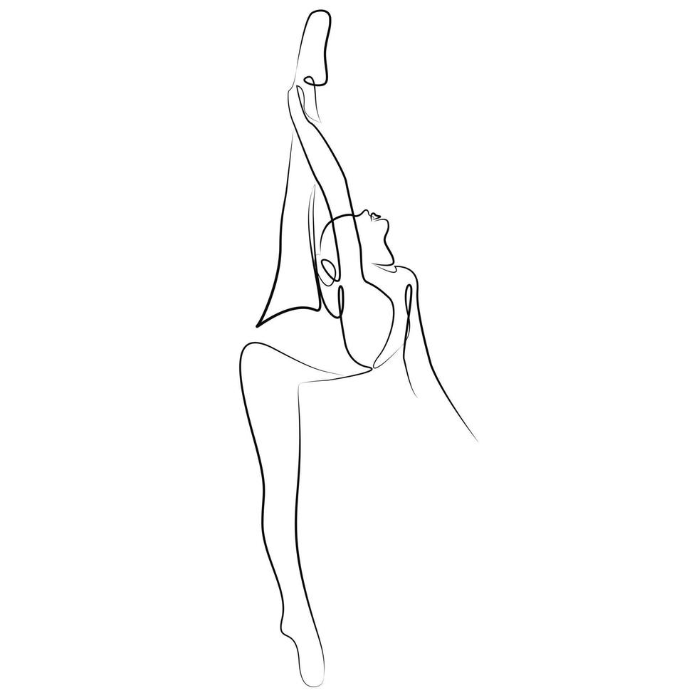 Skizze einer Frau in einem Kleid Ballett Pose Tänzerin Turnerin Strichzeichnungen kontinuierliche Kunst Symbol Mädchen isoliert auf weiß vektor
