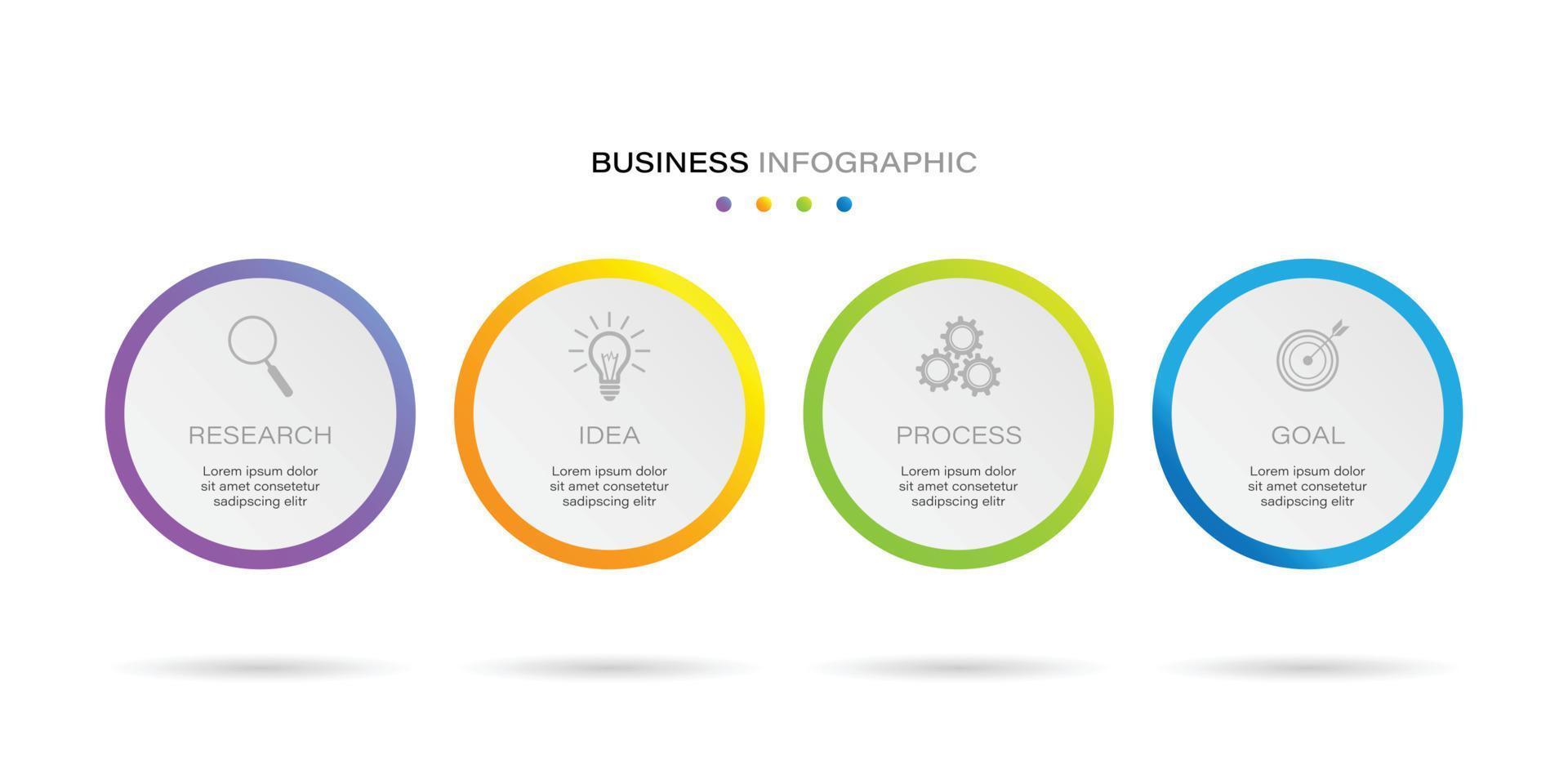 affärsinfografisk cirkelform fyra alternativ, process eller steg för presentation. kan användas för presentationer, arbetsflödeslayout, banners och webbdesign. affärsidé med 4 alternativ, steg, delar. vektor