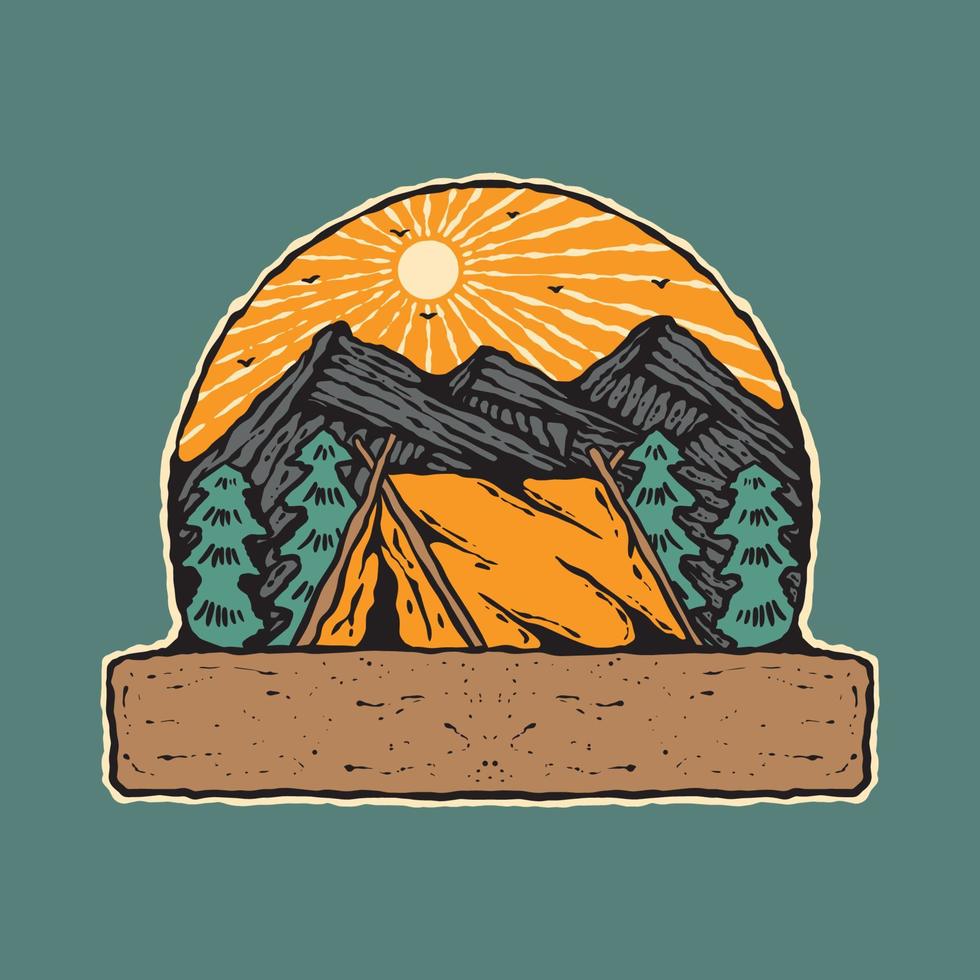 ursprüngliche vektorillustration im weinlesestil. vintage camping im hintergrund des berges. Illustration T-Shirt-Print-Design vektor