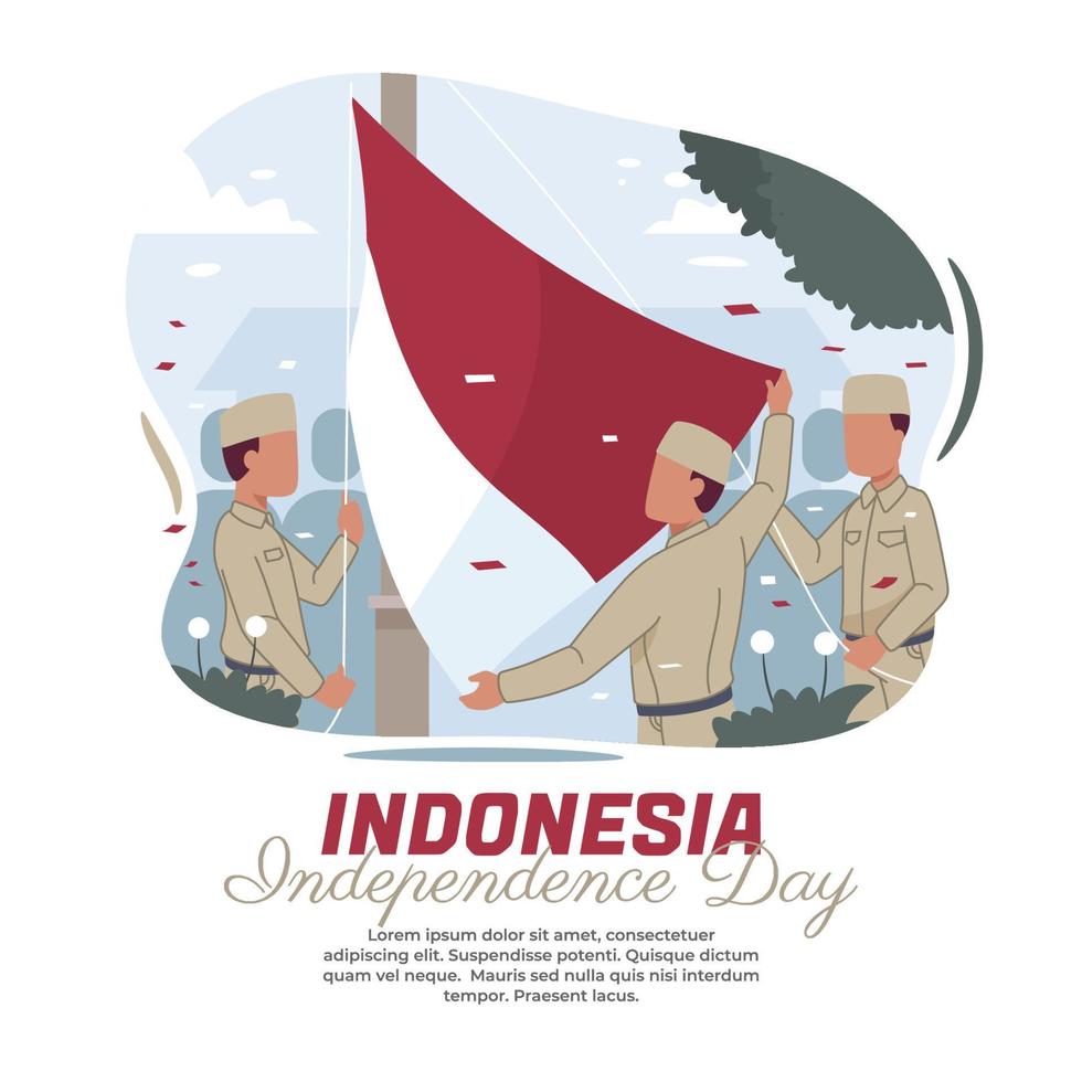 Illustration der Zeremonie zum Hissen der indonesischen Nationalflagge vektor