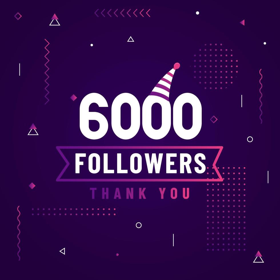 Danke 6000 Follower, 6k Follower feiern modernes farbenfrohes Design. vektor
