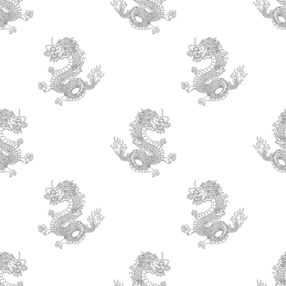 Nahtloses Muster mit japanischen Drachen. Umriss-Vektor-Illustration. vektor