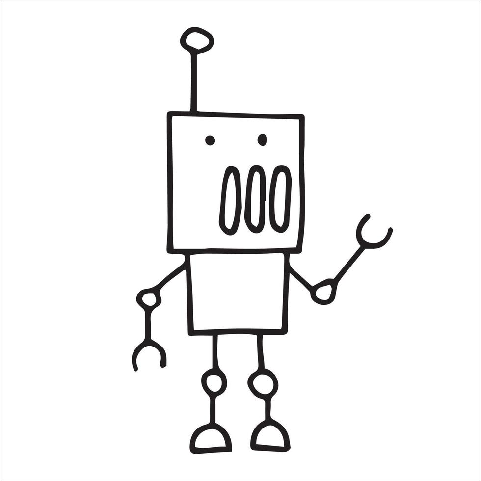 enkel ritning i doodle stil. robot. söt robot handritad med linjer. rolig illustration för barn vektor