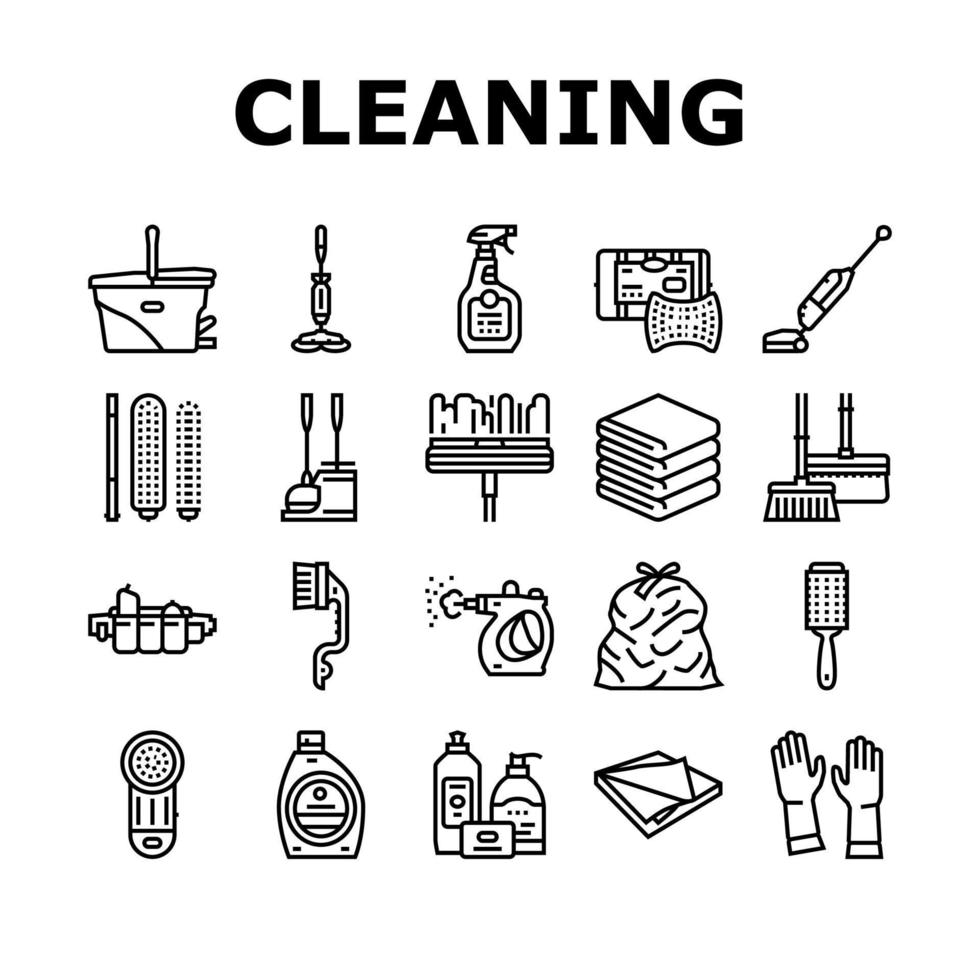 rengöring och tvätt tillbehör ikoner set vektor