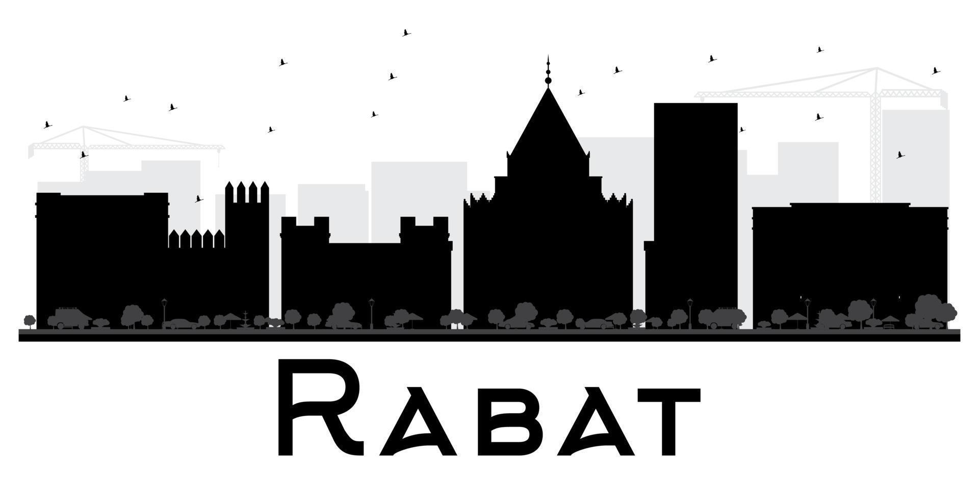 schwarze und weiße Silhouette der Skyline der Stadt Rabat. vektor