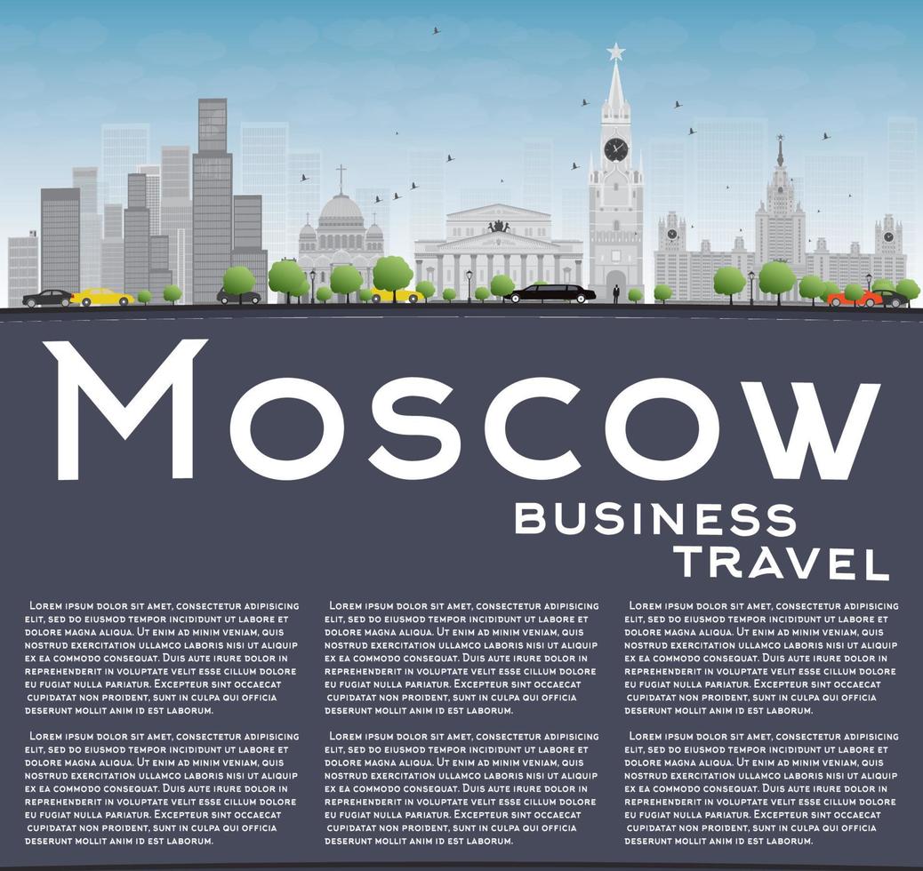 Moskvas skyline med grå landmärken, blå himmel och kopieringsutrymme. vektor