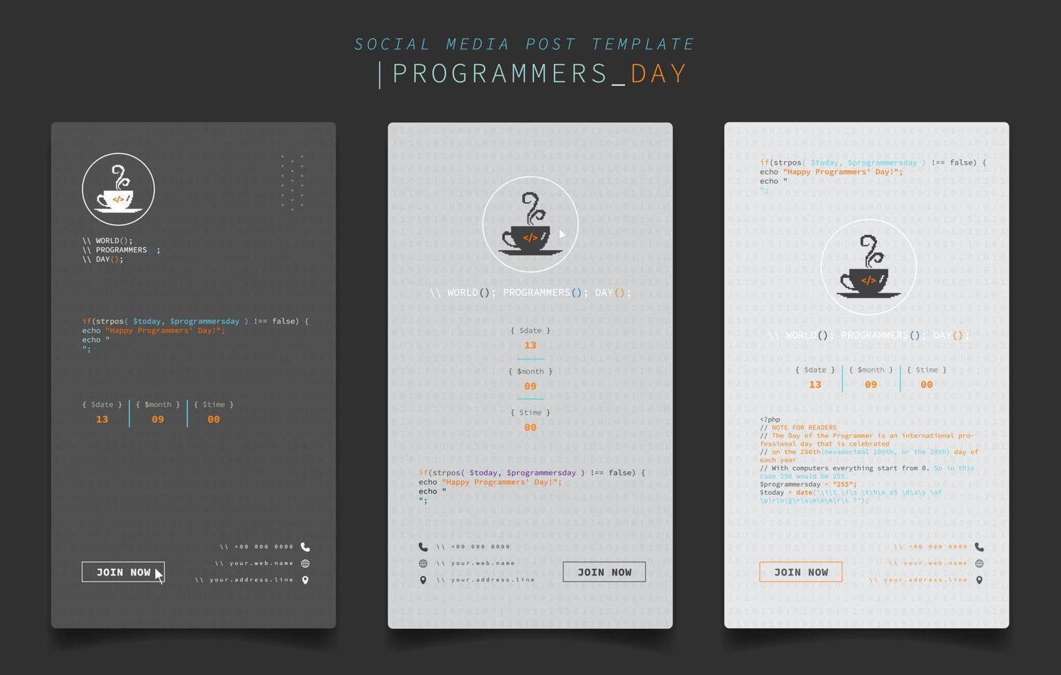 inläggsmall för sociala medier med pixelkaffe och kodande textdesign för programmerares dagdesign vektor