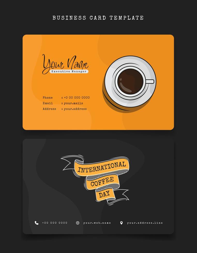 ID-kort eller visitkortsmall med kaffe och bokstäver för kaféanställds identitetsdesign vektor