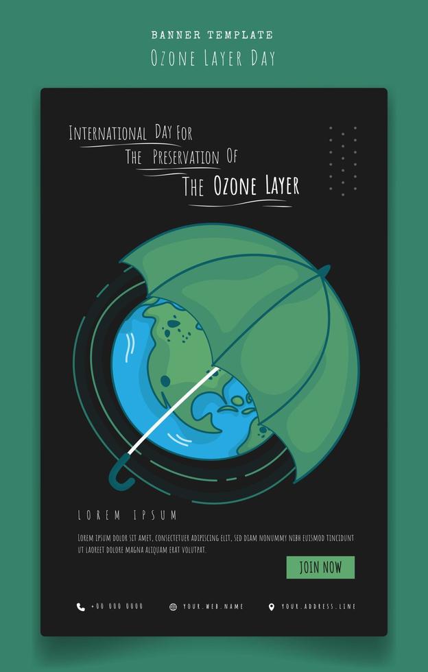 affisch malldesign med jord och paraply i tecknad design för världens ozonskiktsdagskampanj vektor