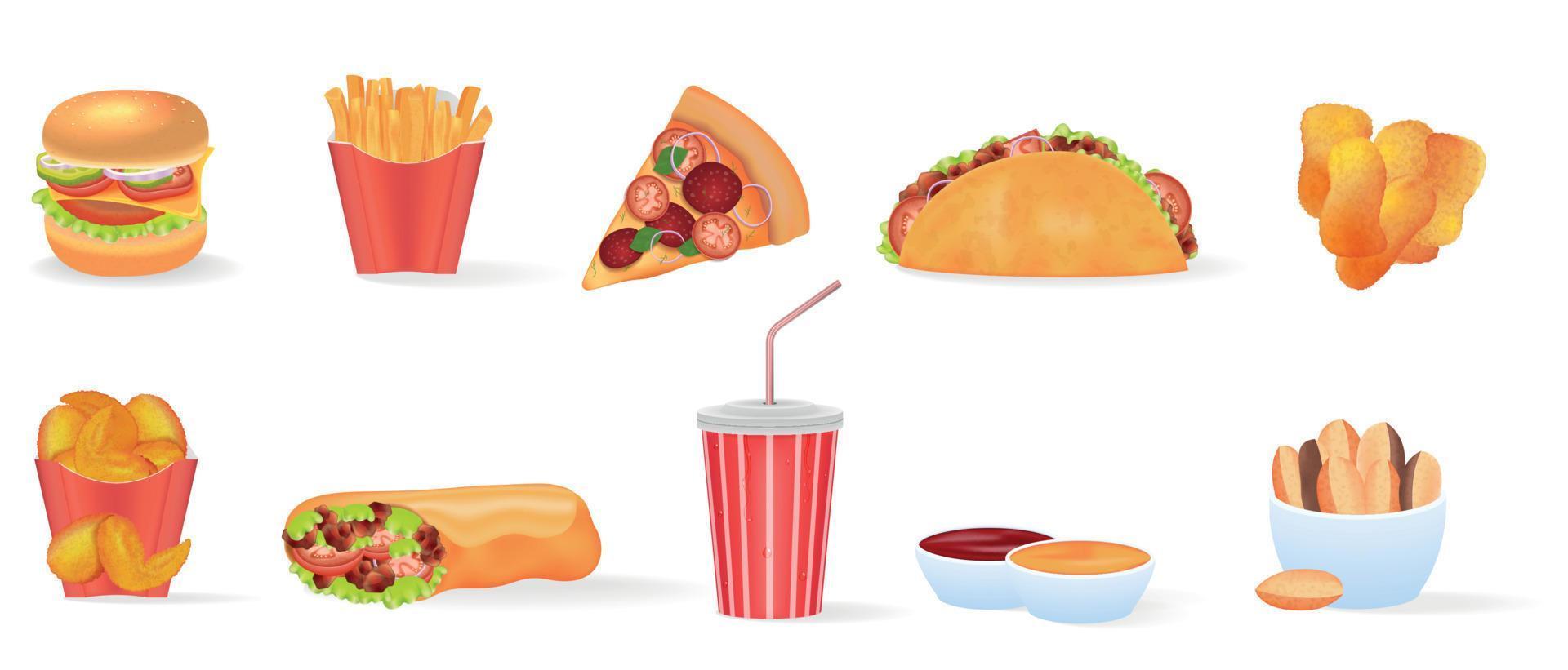 fast-food-realistisches set vektor