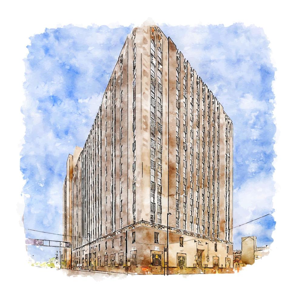 architektur cincinnati vereinigte staaten aquarellskizze handgezeichnete illustration vektor