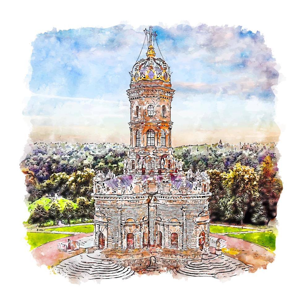 znamenskaya kyrka Moskva Ryssland akvarell skiss handritad illustration vektor