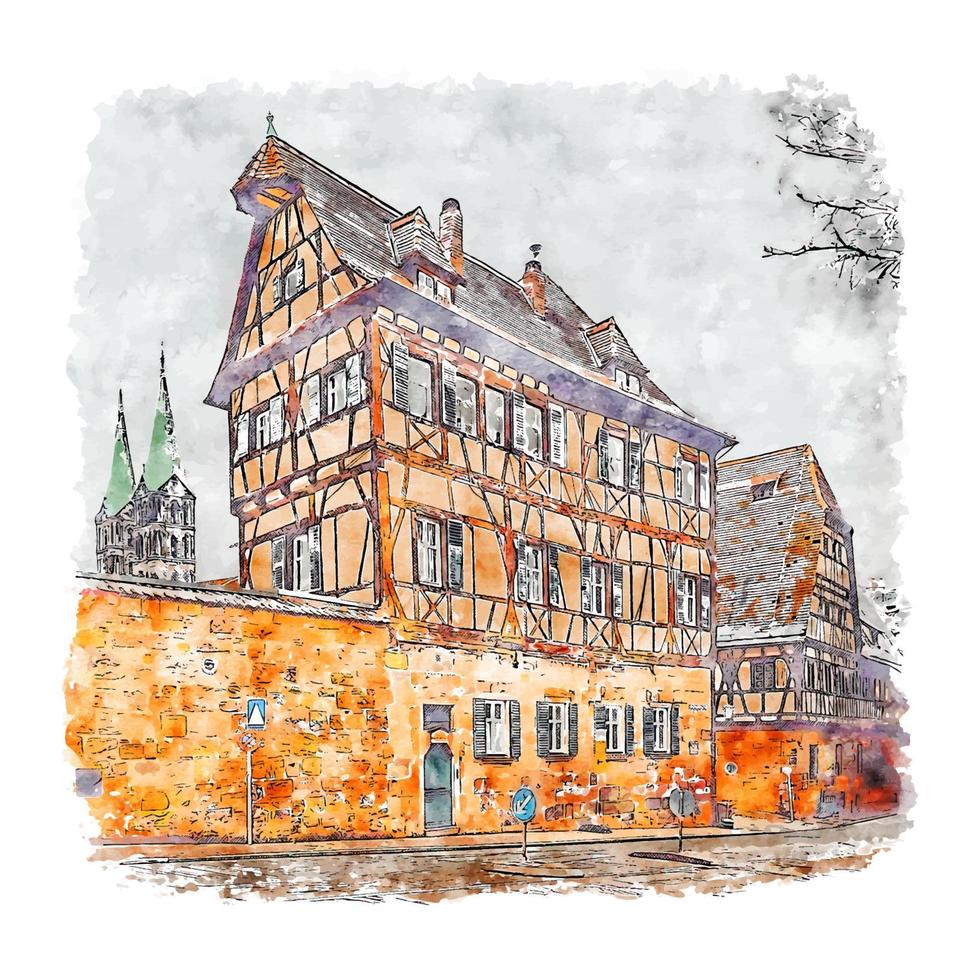 bamberg deutschland aquarellskizze handgezeichnete illustration vektor