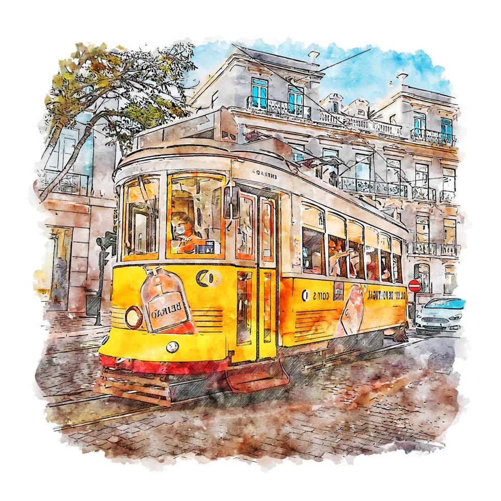 alfama lisboa portugal aquarellskizze handgezeichnete illustration vektor