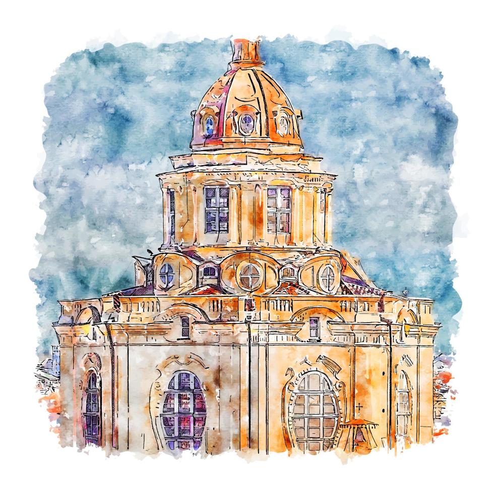 torino turin italien aquarellskizze handgezeichnete illustration vektor