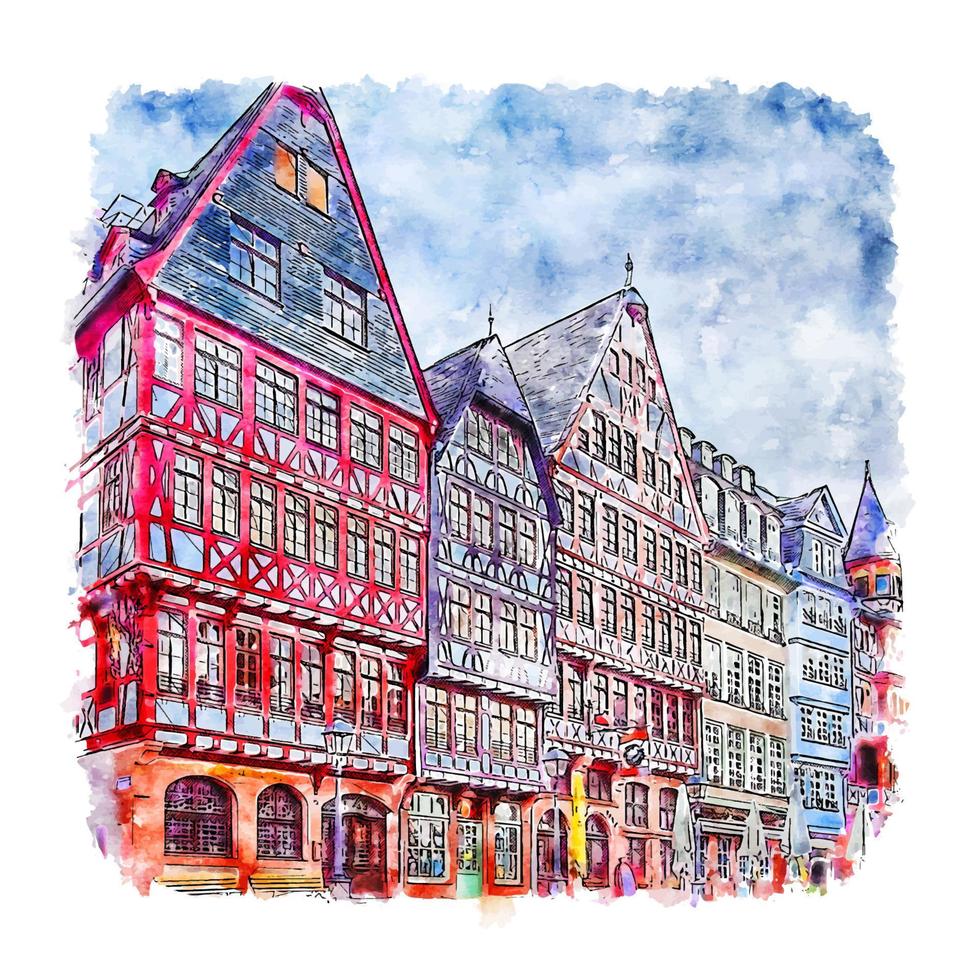 frankfurt Tyskland akvarell skiss handritad illustration vektor