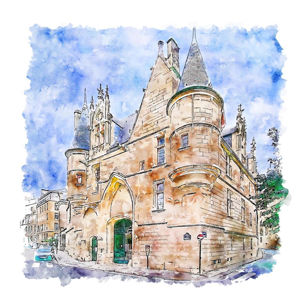 architektur schloss paris aquarell skizze handgezeichnete illustration vektor