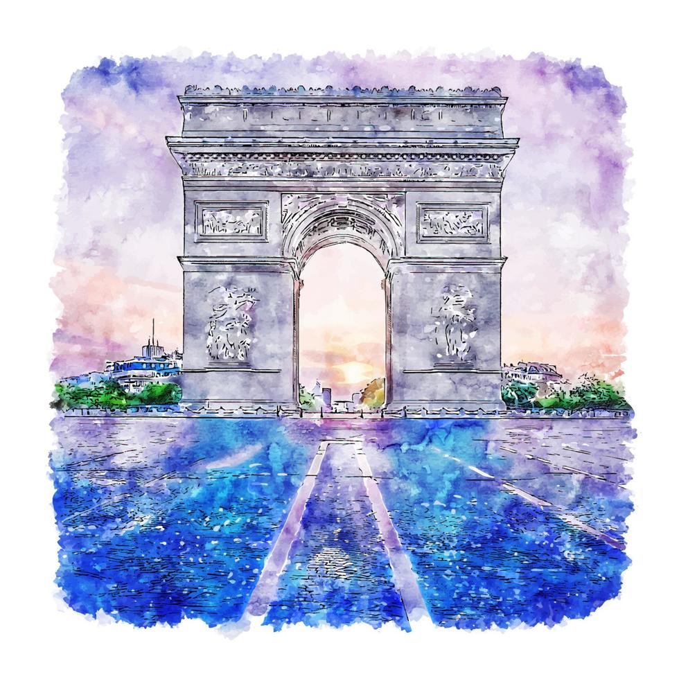 paris frankreich aquarellskizze handgezeichnete illustration vektor