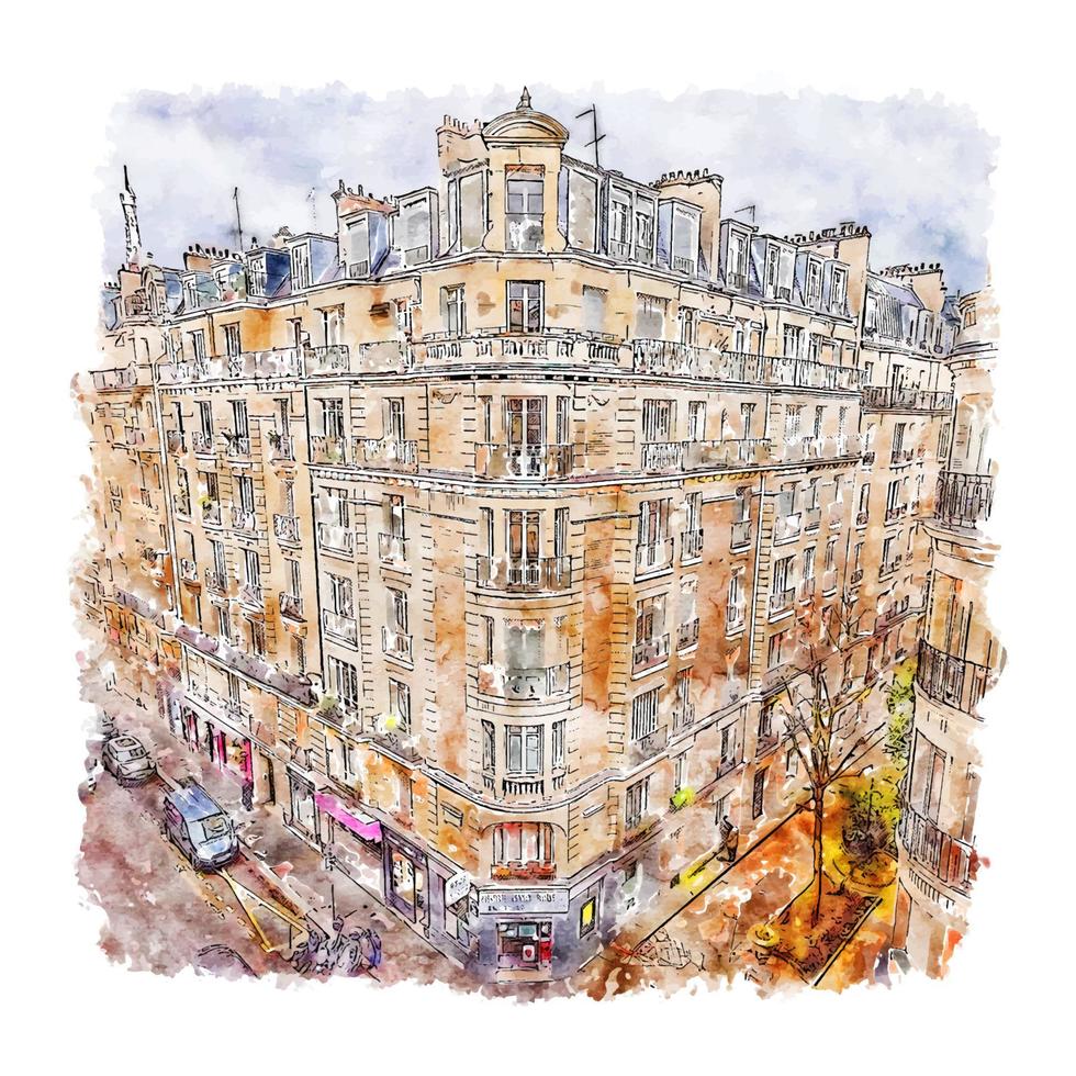 paris frankreich aquarellskizze handgezeichnete illustration vektor