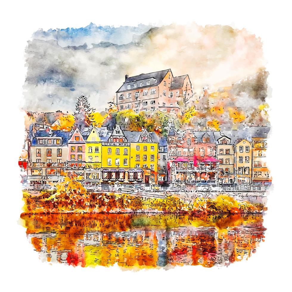 cochem Tyskland akvarell skiss handritad illustration vektor