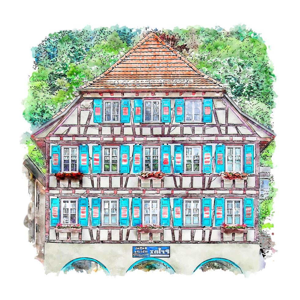 architektur schiltach deutschland aquarell skizze handgezeichnete illustration vektor