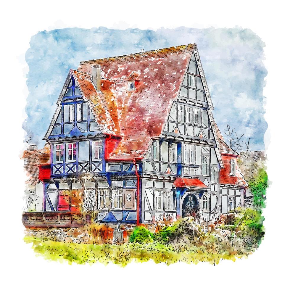 marburg deutschland aquarell skizze handgezeichnete illustration vektor